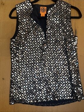 Tory Burch Black Sleeveless Sequin Petal Shell Top